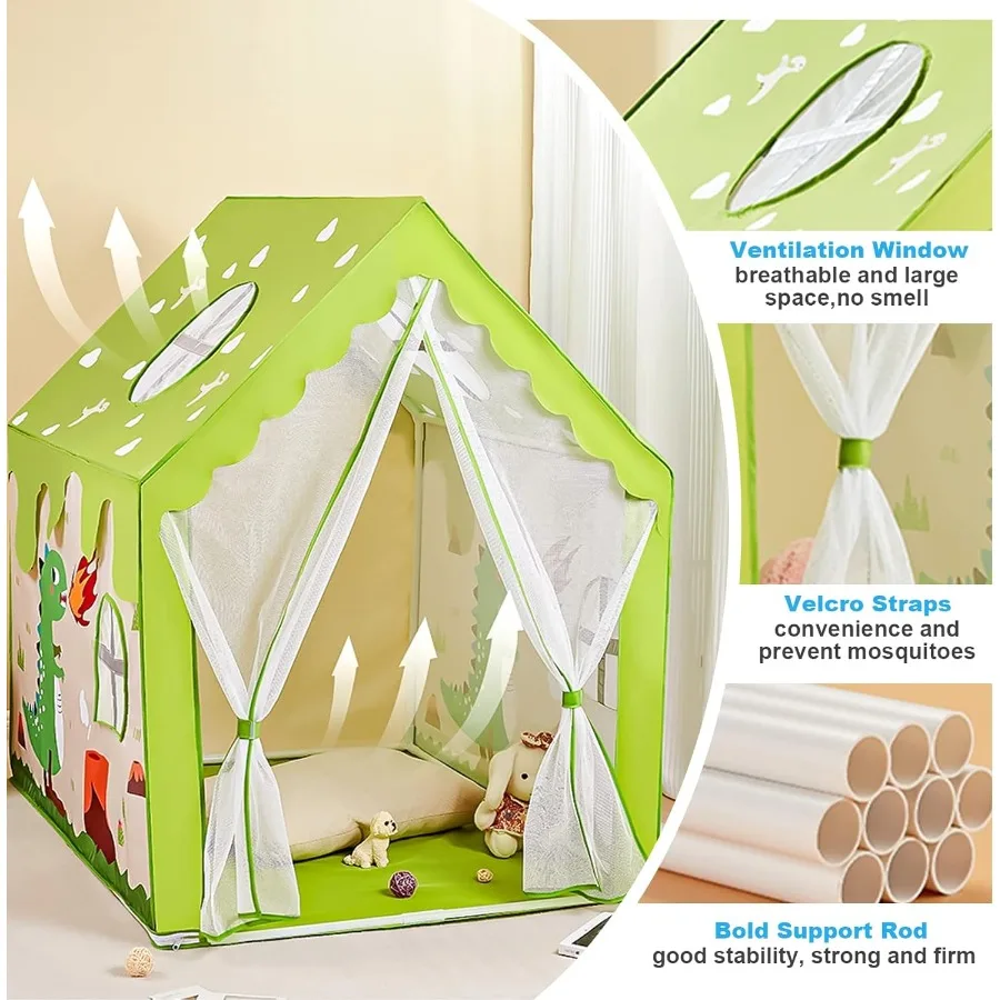 เต็นท์เล่นทรงไดโนเสาร์สำหรับเด็กชายและเด็กหญิง ขนาดใหญ่ ใช้ได้ทั้งในบ้านและนอกบ้าน พร้อมไฟบอล (ไม่รวม) ทำจากโพลีเอสเตอร์เนื้อนุ่ม