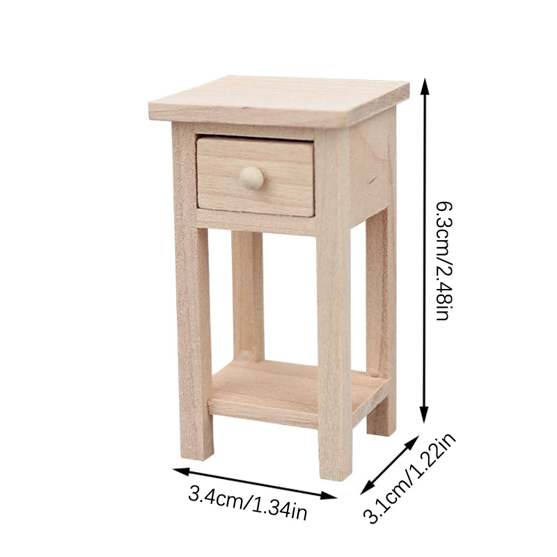 

1Pc 1:12 Dollhouse Miniature Wooden Stool Side Table Nightstand W/Drawer Model Furniture Decor Toy Doll House Accessories