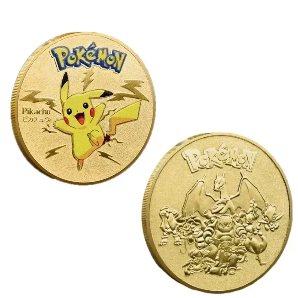 Pokemon Anime juego chapado en oro moneda conmemorativa Pikachu Charizard Mewtwo colección de juegos de monedas de oro Pokemon regalo de Navidad