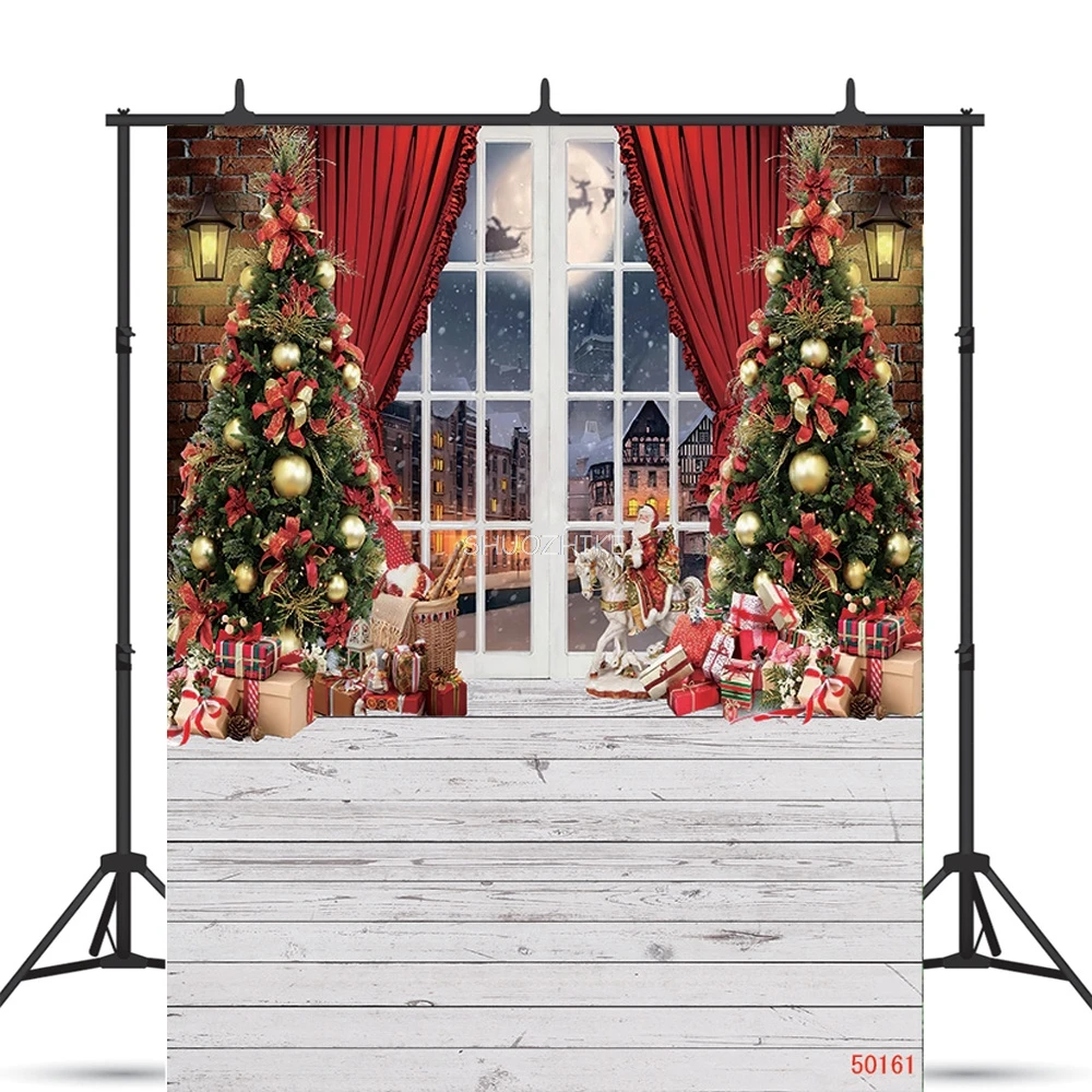 

SHUOZHIKE Thin Cloth Christmas Theme Photography Background Props Pine Tree Family Festival Backdrops For Photo Studio ZM-11