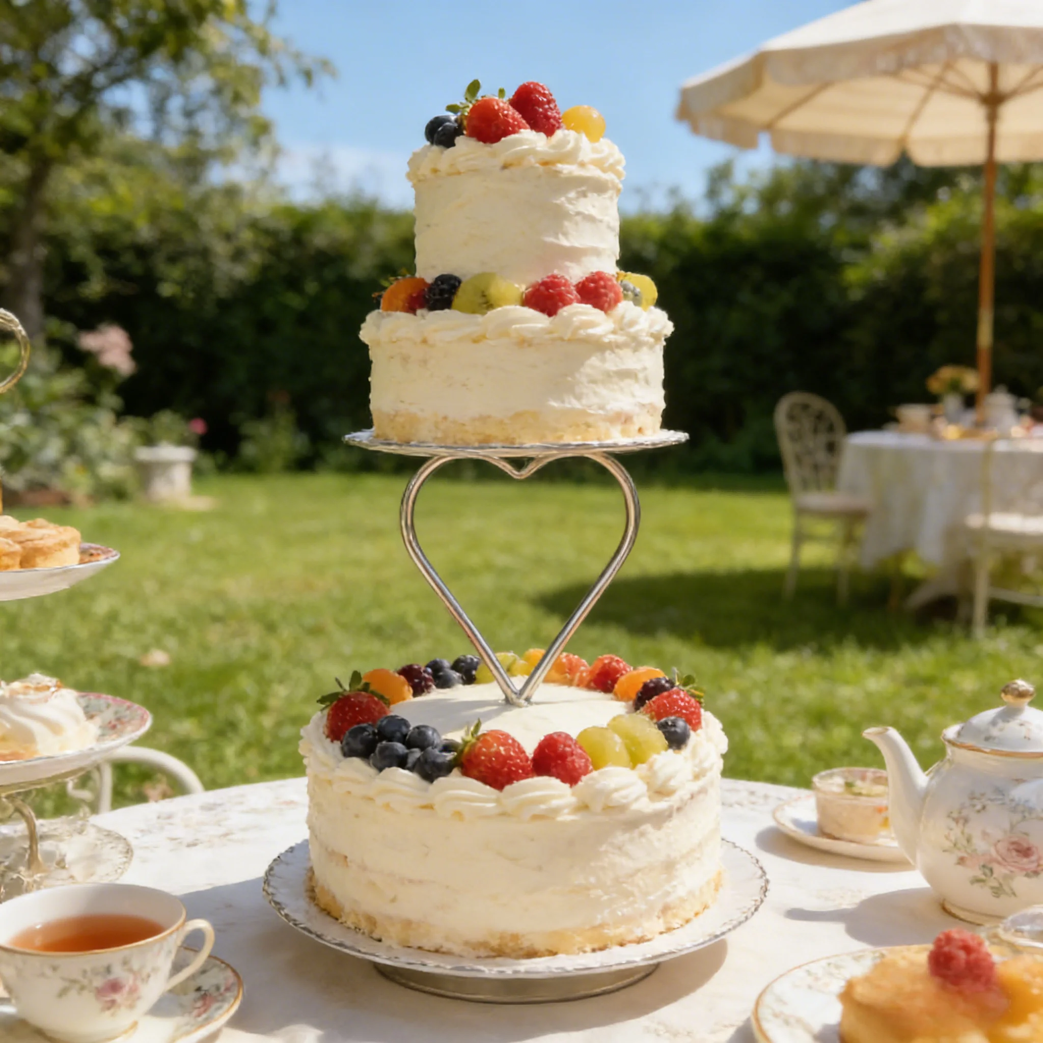 Elegant Gold Heart-Shaped Floating Cake Stand Metal Dessert Display for Weddings Birthday Parties