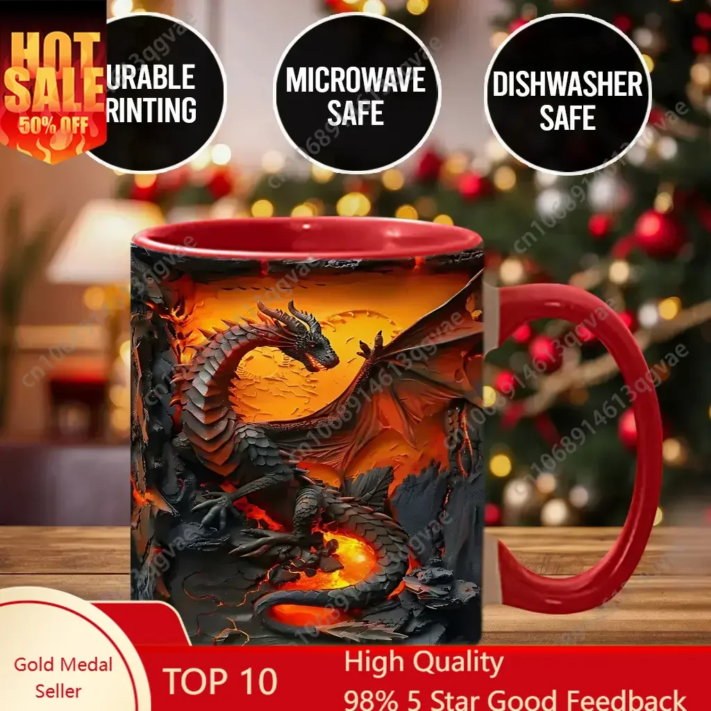 

2D Sublimation Fire Dragon Coffee Mug Lava Dragon Print Accent Mug - drg7077 Ceramic Drinkware