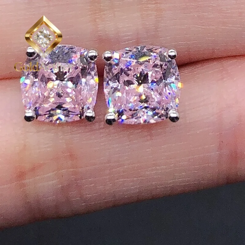 

GoldNouveau impeccable 18K White Gold 2Ct each Cushion Cut Yellow&Pink Lab Diamond Stud Earrings for Women E063