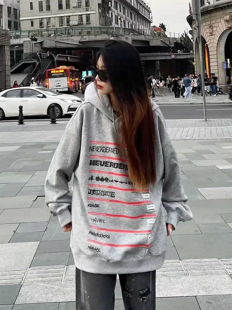 American Vintage Hiphop Couples Sweatshirt Hooded Sudadera Mujer Fleece Oversize Women High Street Chic Grunge Men Hoodies