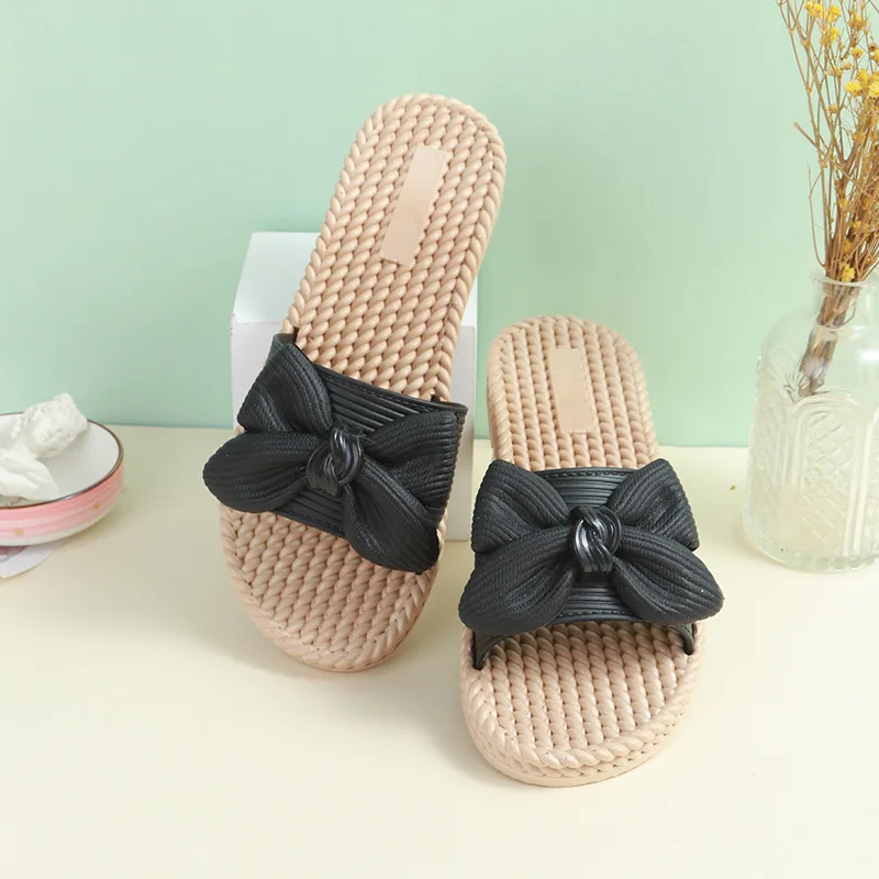 Women Summer New Slippers Fresh Bow Female Sandals Student Bathroom Non-slip Indoor and Outdoor Wear Flip-flop Beach Slippers