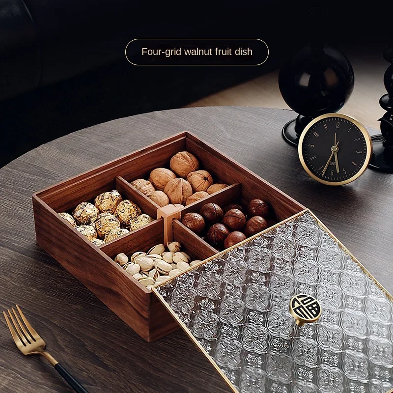 

New Dried Fruit Tray Chinese Living Room Coffee Table Household Nut Snacks Light Luxury High-End Solid Wood Candy Storage Box