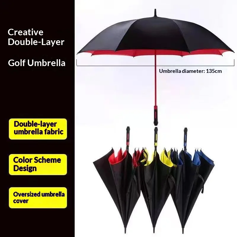 Large Windproof Golf Umbrella Heavy Duty Double Canopy Automatic Long Handle Business Storm Umbrella Sun Umbrella Golf Umbrella