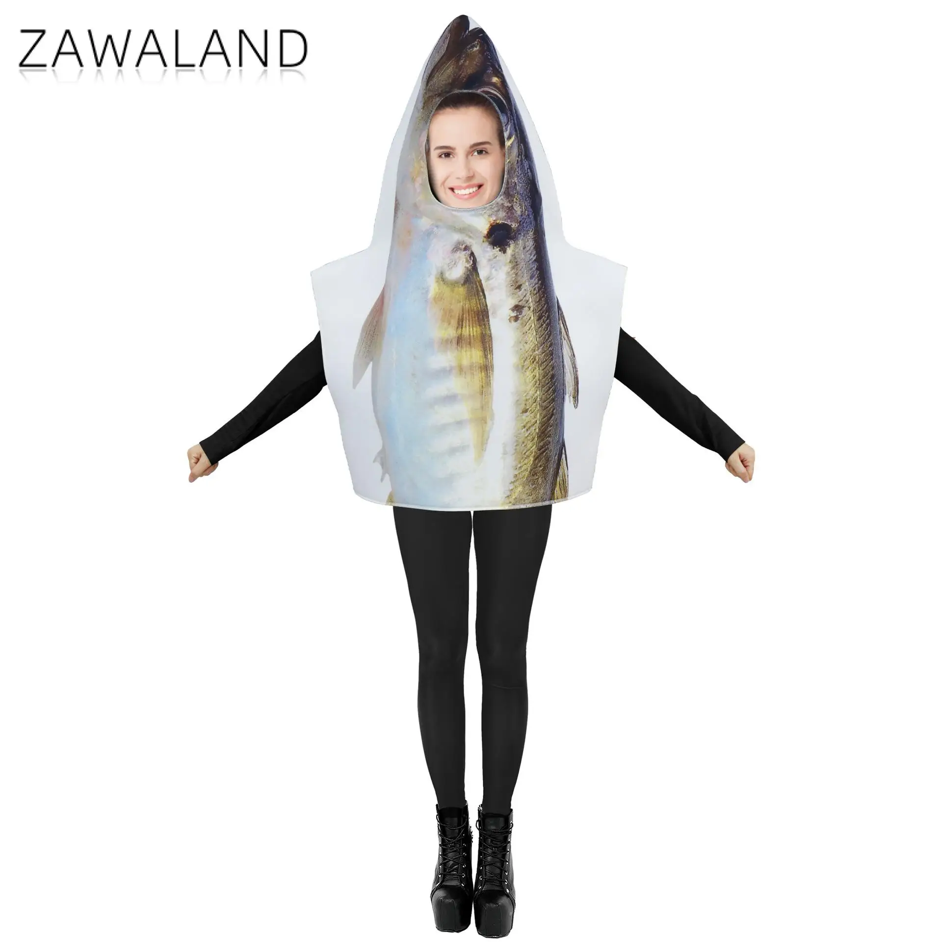 Zawaland Decapterus Maruadsi Costume Halloween Party Suit Women Funny Fish Disguise Adult Halloween Purim Carnival Party Clothes