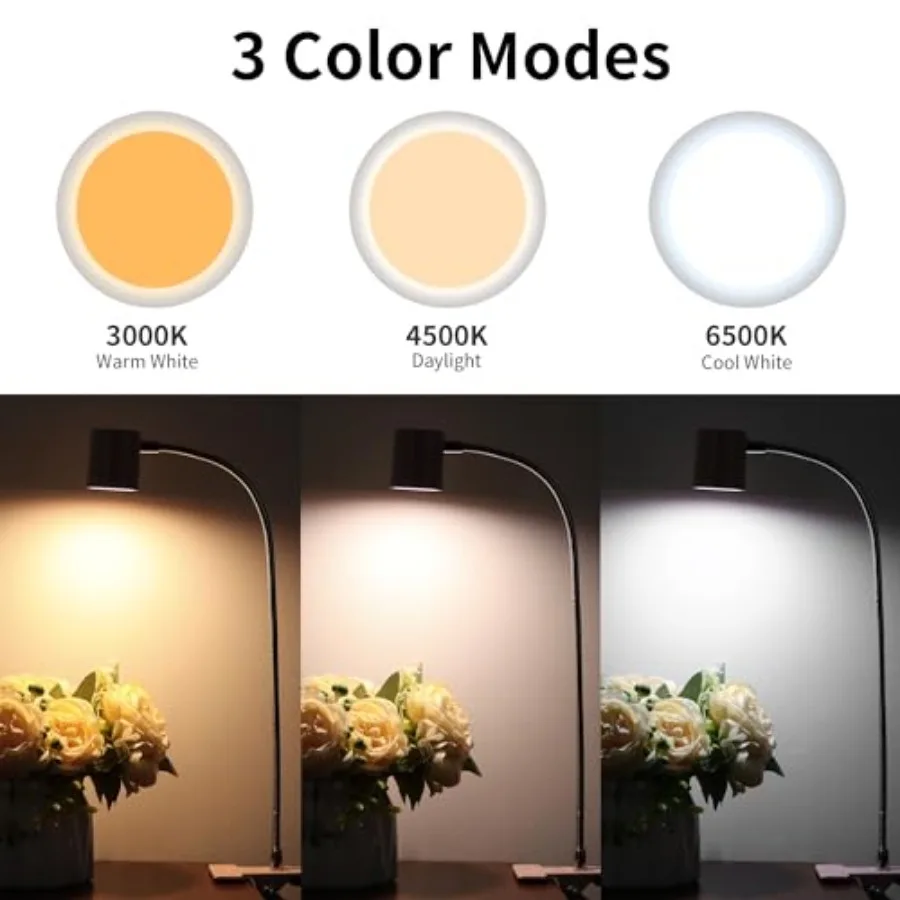 Desk Lamp, USB Clip On Light with 3 Color Modes, LED 10 Levels Brightness Reading Lamp, 360°Gooseneck Book Light, Eye-Care Read view 2