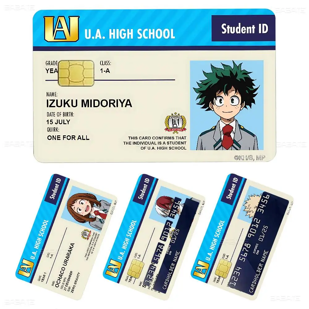 Anime My H-Hero A-Academia Credit Card Skin Stickers No Adhesive Residue Water Proof for VISA Credit Card Subway Access Card