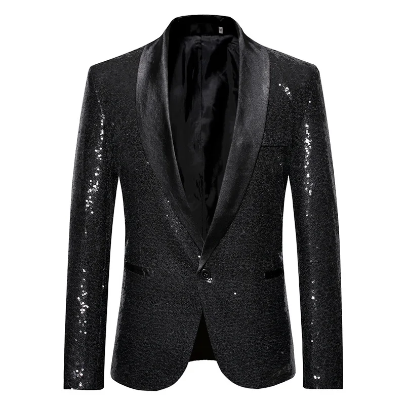 2024 Men's Performance Dress Gold Sequin Suit Nightclub Men's Wear Host Emcee Studio Coat Single Button Blazer Coats Charm