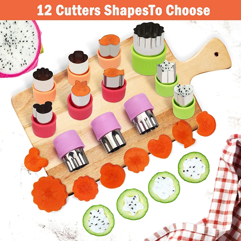 44 pcs Mini Vegetable Fruit Cutters Shapes Sets for Kids Children Stainless Steel DIY Cute Food Cookie Mold Kitchen Gadgets