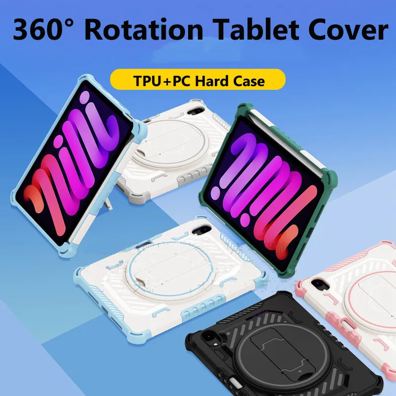 

Case for IPad A17 Pro Gen 8.4" 2024 Mini 7 Mini7 6 5 4 Resist Bending Armor Tablet Case Kickstand 360 Rotation Cover