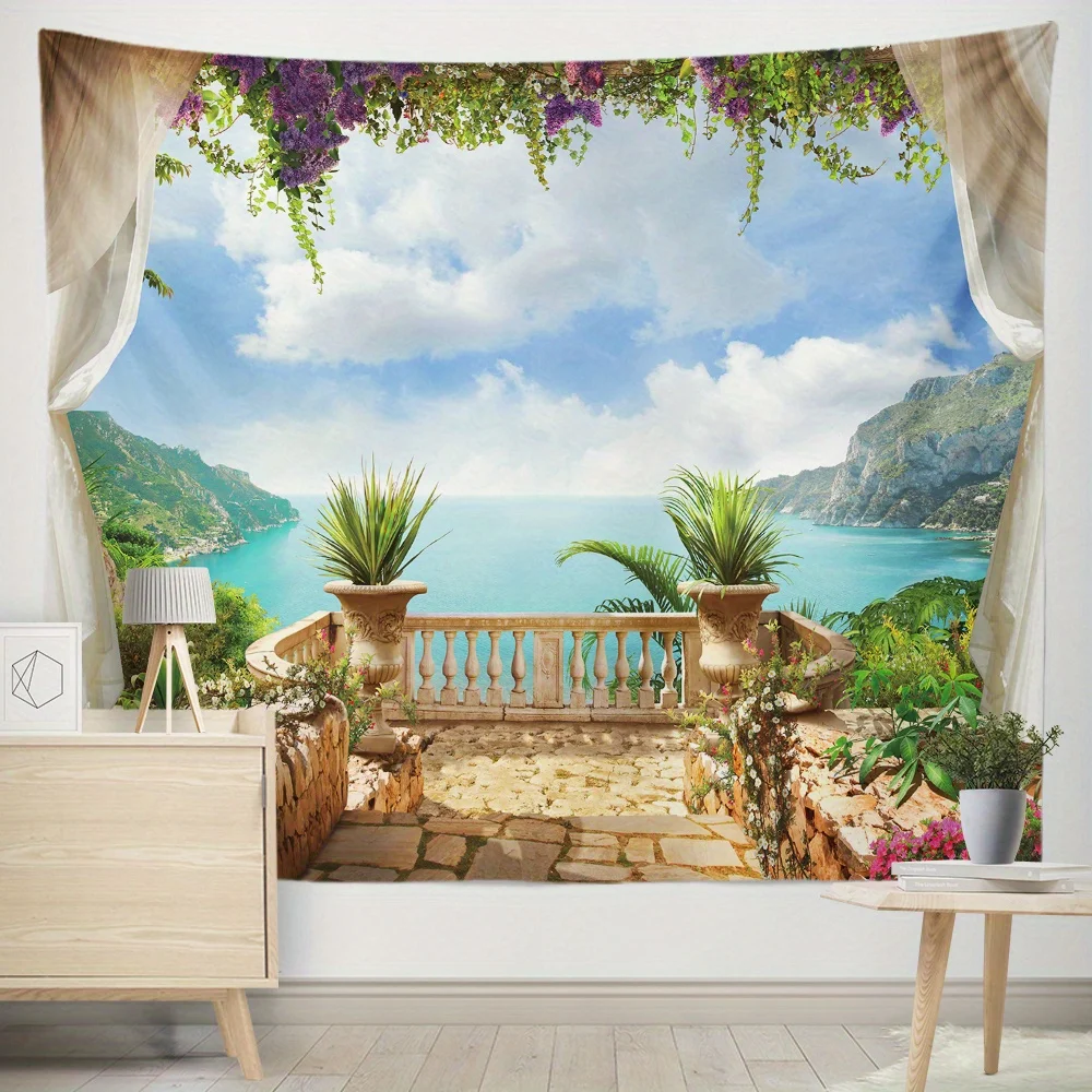 Meer Balkon Tapisserie Hintergrund Tuch Hängen Tuch Schlafzimmer Nacht Dekorative Wand Tuch Vermietung Schlafsaal Tapisserie