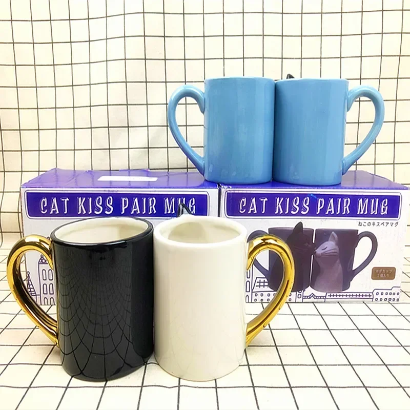 2pcs Luxury Kiss Cat Cups Couple Ceramic Mugs Married Couples Anniversary Morning Mug Milk Coffee Tea Breakfast Valentines Day