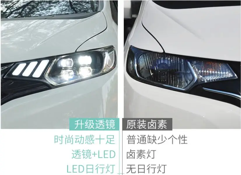 Car Headlights 2014 2015 2016 2017 For Honda Fit Headlamp DRL Lens Double Beam Of 4 LED Red LED Angle Eye Style