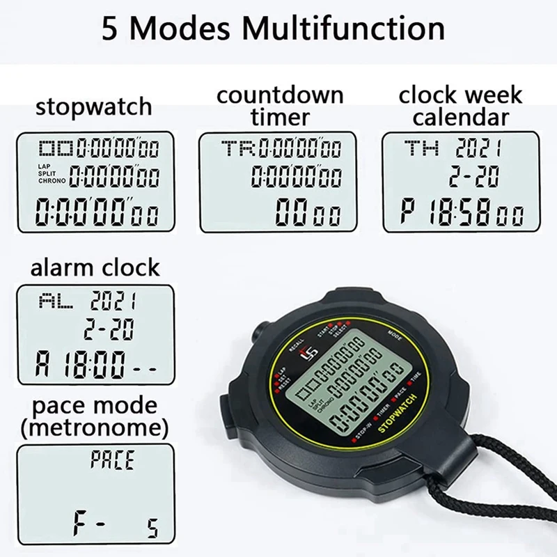 6X Digital Sports Stopwatch, 10Lap /Split Memory Stopwatch Count Down Timer, Large Display Waterproof 12/24 Hour Clock