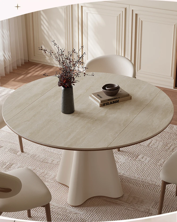 Cream Wind Tunnel Stone Slate Telescopic Dining Table Small Apartment Household Variable Round Table Dining Table A