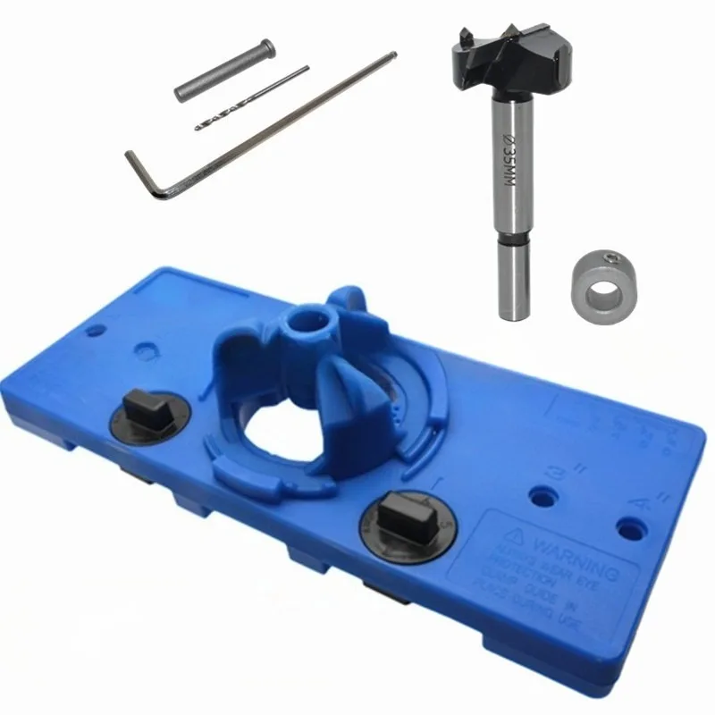 

35mm European Hinge Jig for Cabinet Door, Adjustable Bore Template Guide with Drill Bit, Kitchen Cupboard Installation Tool