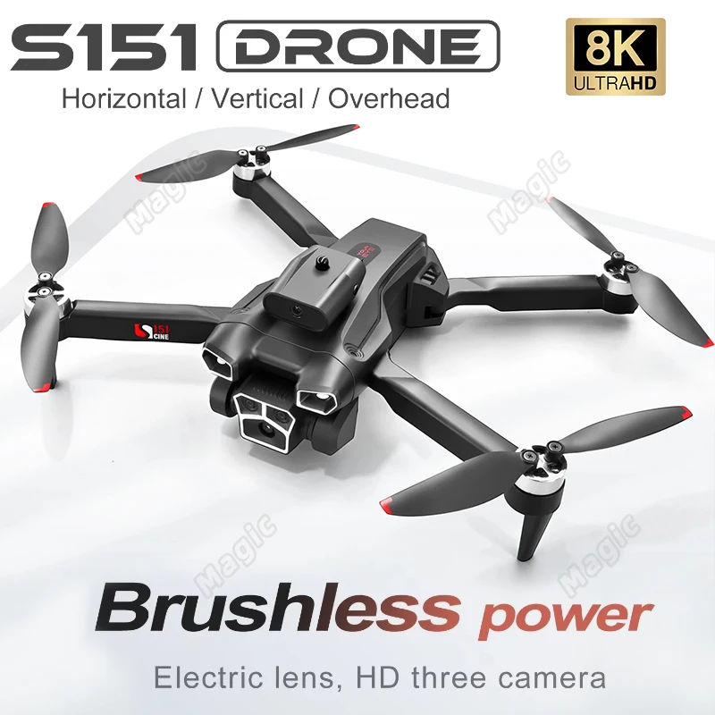 S151 Mini Drone 8K 3 Camera Obstacle Avoidance Dron Brushless Motor UAV Optical Flow WIFI Obstacle Avoidance RC Quadcopter Toys