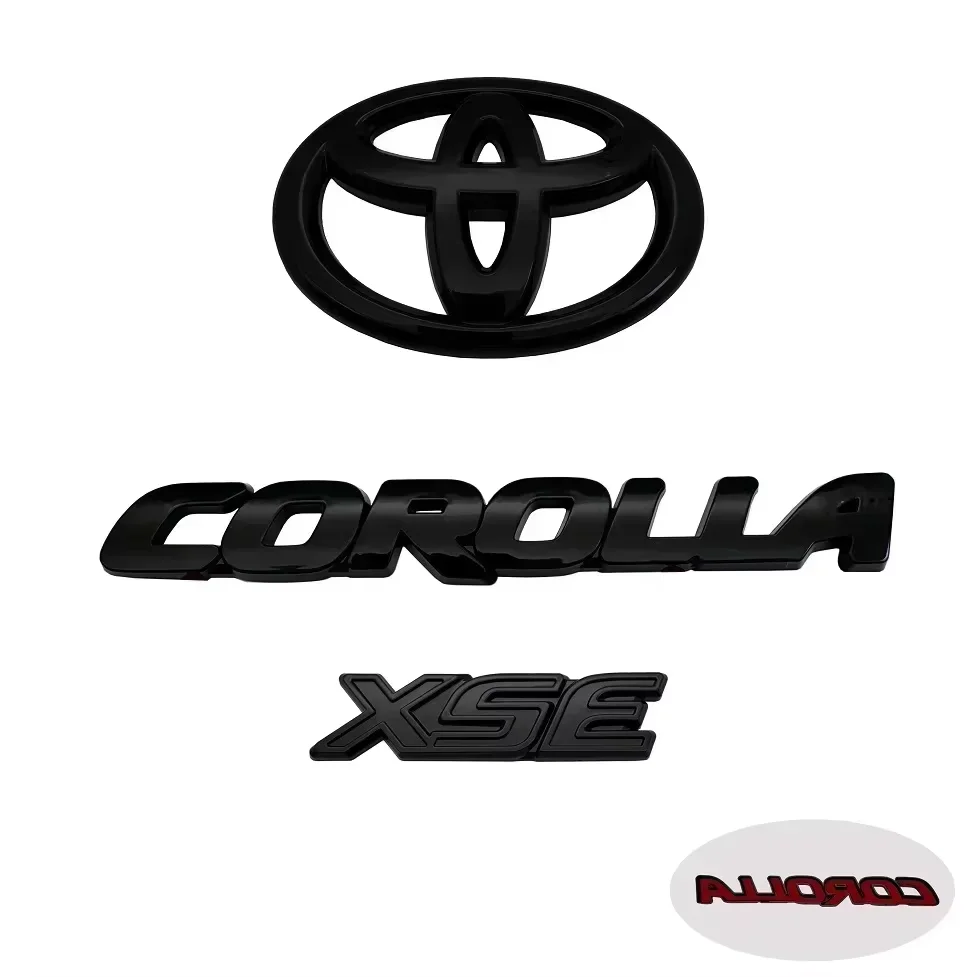 3PCS ABS car logo Glossy Black Overlay EMBLEM for Toyota COROLLA 2020-2024 SEDAN SE LE PT948 FIT SEDAN ONLY trunk car accessoryR view 3