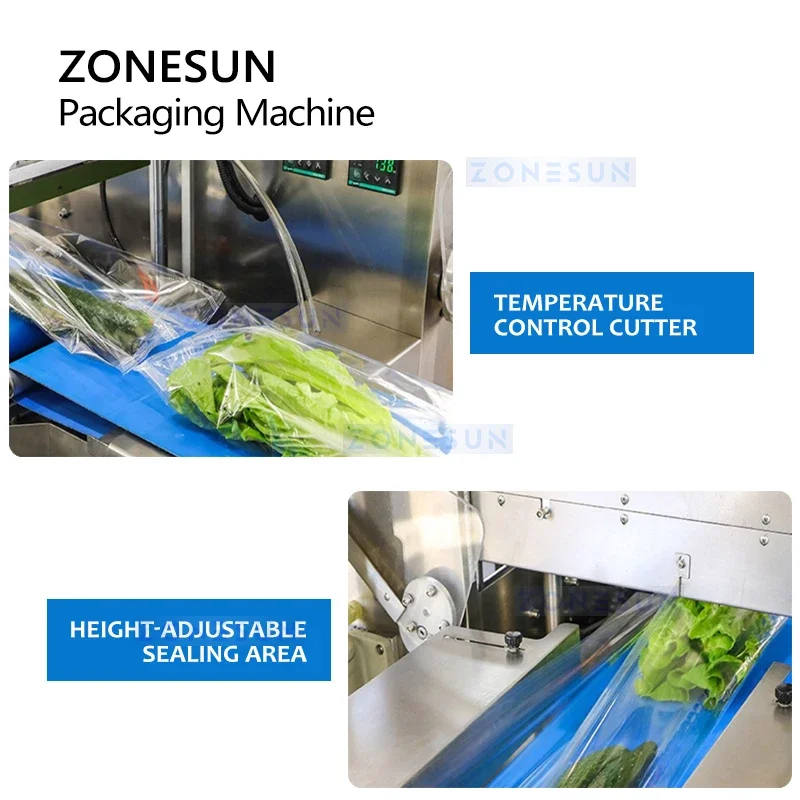 Zonesun-自動水平フロー包装機、生鮮食品、袋詰め、野菜、食品、鮮度、保存ZS-HY680
