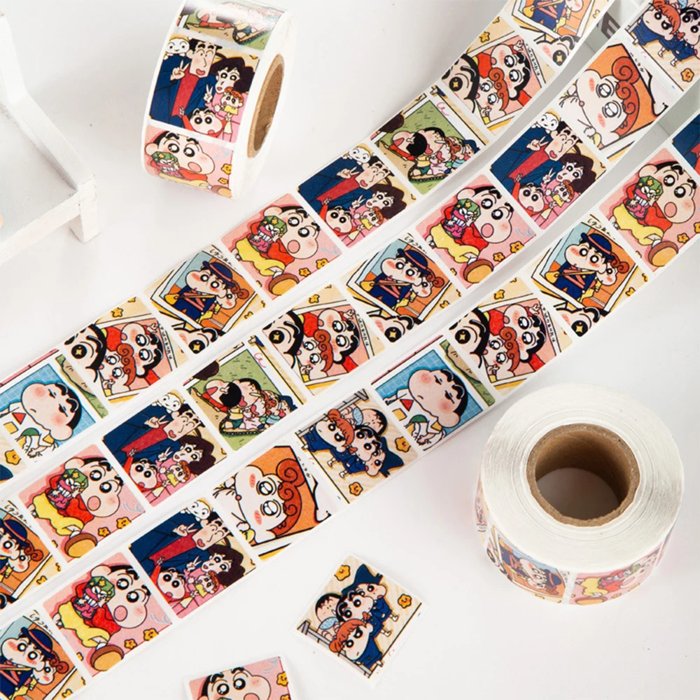 500pcs Cute Cartoon Crayon Shin-chan Graffiti Stickers Roll Kawaii Anime Sealing Labels  Teacher Reward Encourage Sticker Gifts