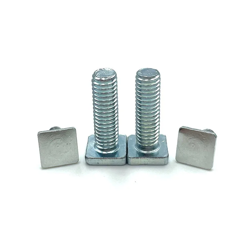 100pcs Square Flat Head Bolts 4.8 Level Galvanized T Shape Screw Stud M4 M5 M6 Chute Rail Track Quadrate Hammer Head T-Slot Bolt