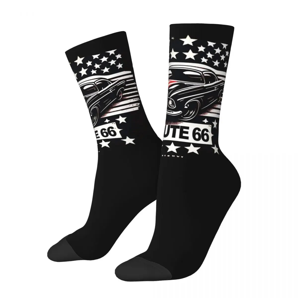 Happy Funny Vintage Route 66. Skarpety męskie Vintage Harajuku Highway 66. Hip Hop Novelty Seamless Crew Crazy Sock Gift Printed