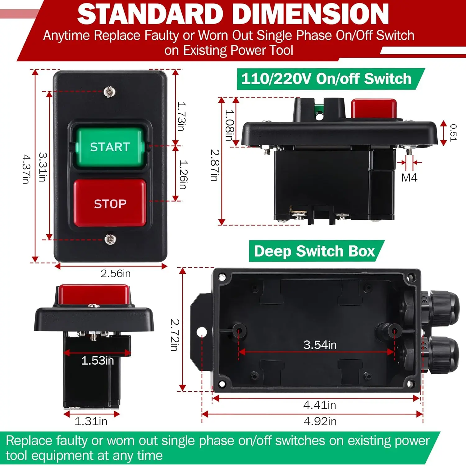 

120V 2HP Mechanical Power Switch Single Phase with Safety Stop for For table Saws Tools Compatible with 120V 220V 380V