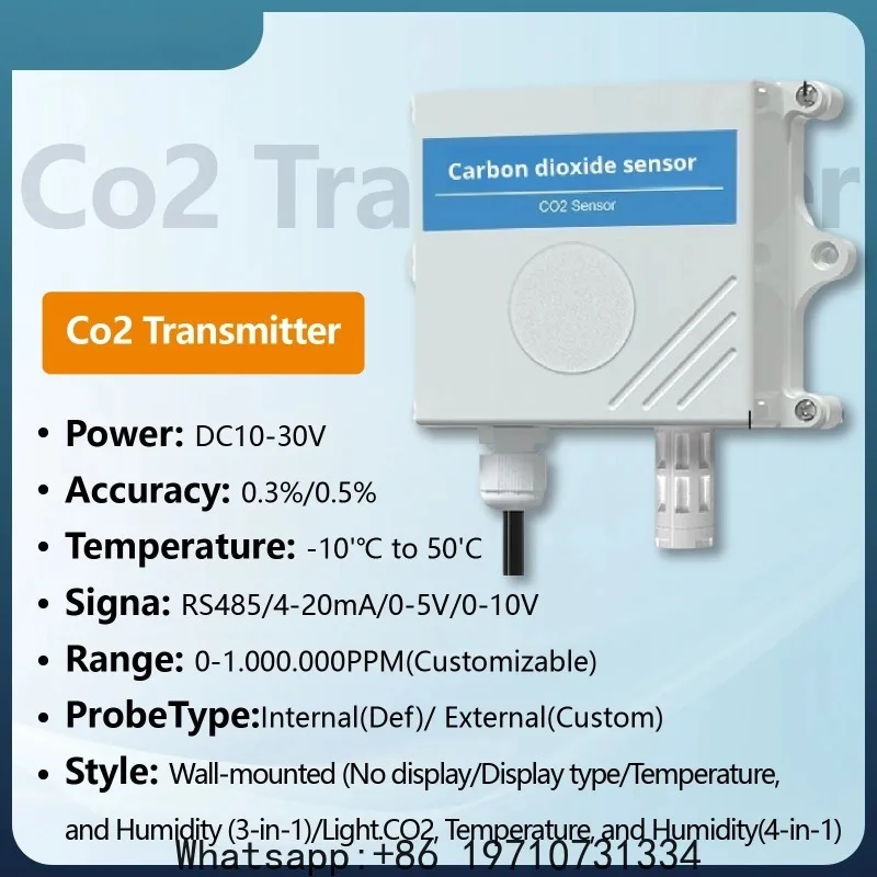 Wall Mounted CO2 Detector RS485 Air Quality Monitor 4-20mA 0-5V 0-10V Multi Output CO2 Sensor Transmitter for Greenhouse HVAC