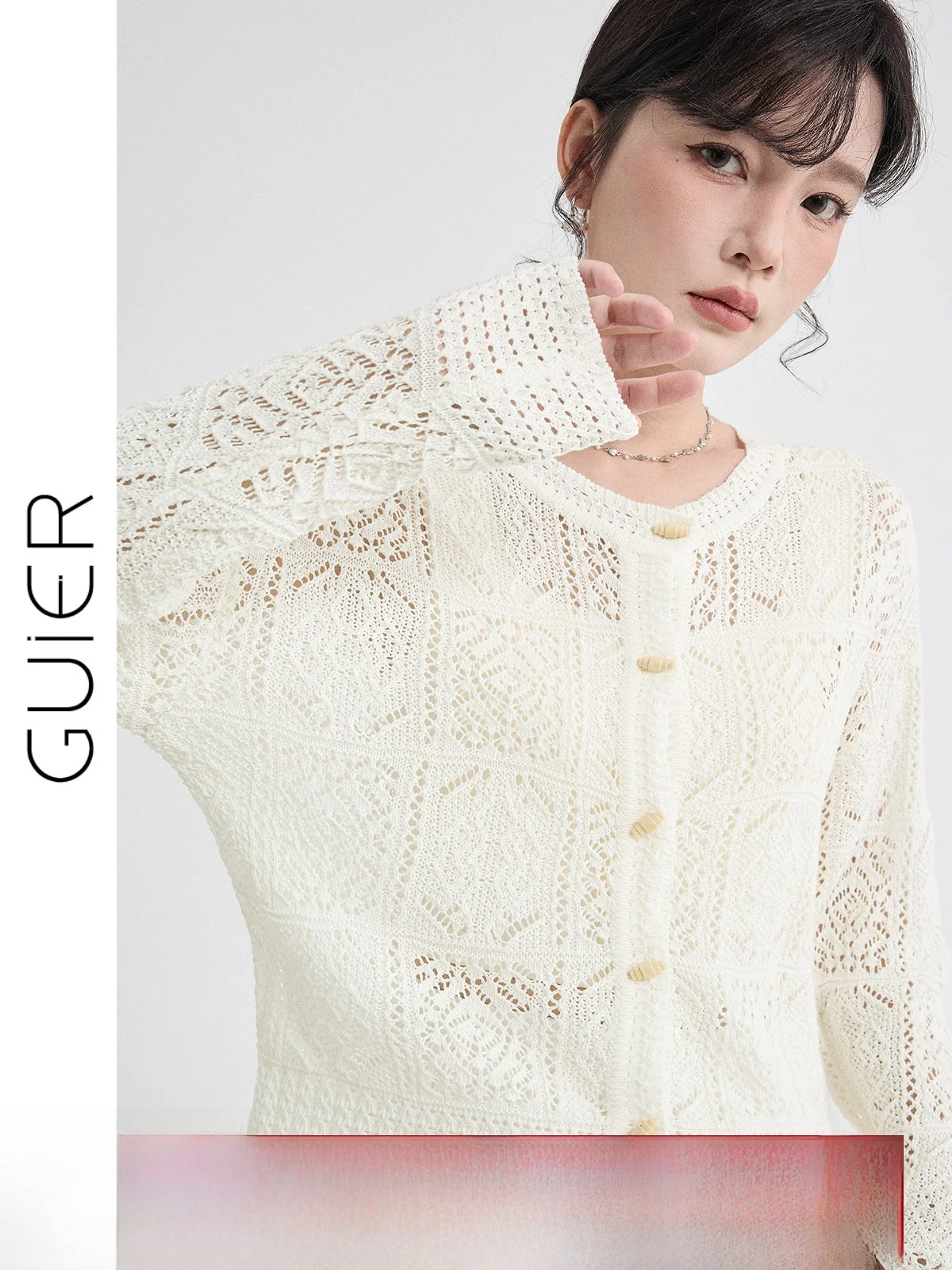 

Женский вязаный кардиган Guier с вырезами, весна 2026, новый винтажный дизайн, топ на пуговицах, с длинными рукавами, круглый вырез горловины