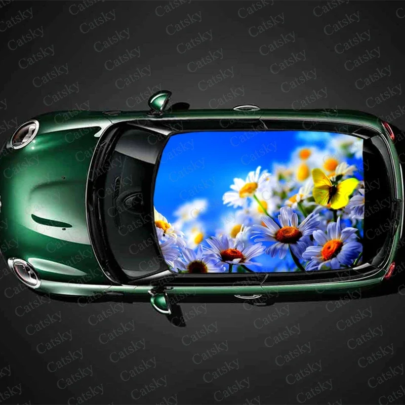 

Daisy flower Car roof sticker wrap racing SUV accessories packaging painting PVC car accessories graphic decals