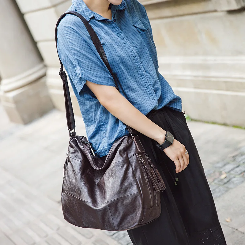 

Женские сумки через плечо из натуральной кожи, универсальные повседневные сумки на плечо, женская однотонная сумка-тоут для поездок на работу и шопинга, большая сумка-тоут