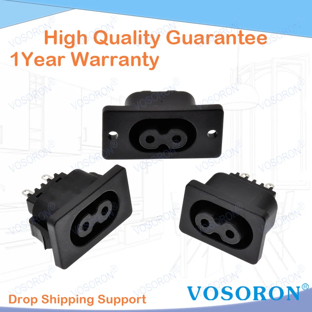 5Pcs/lot AC250V 2.5A IEC320 C8 Female 2 Pins Power Inlet Socket Connector