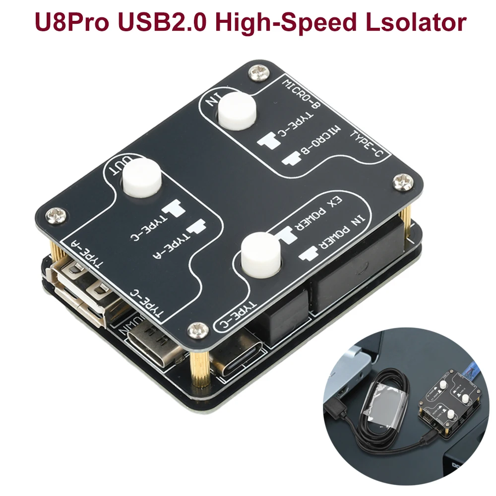 

U8Pro USB 2.0 Изолятор 480 Мбит/с ЦАП Аудио Фильтр шумоподавления USB Высокоскоростной изоляционный модуль 1500 В постоянного тока Электрическая изоляция