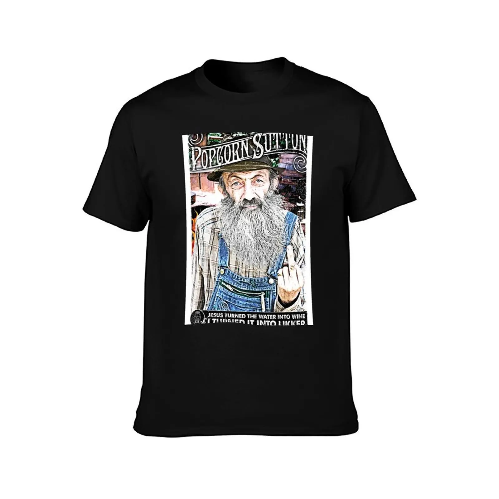 Moonshine Popcorn Sutton T-Shirt, Summer Casual Cotton Tee, Oversized Streetwear Tops, Vintage Graphic Print, Unisex Men Women