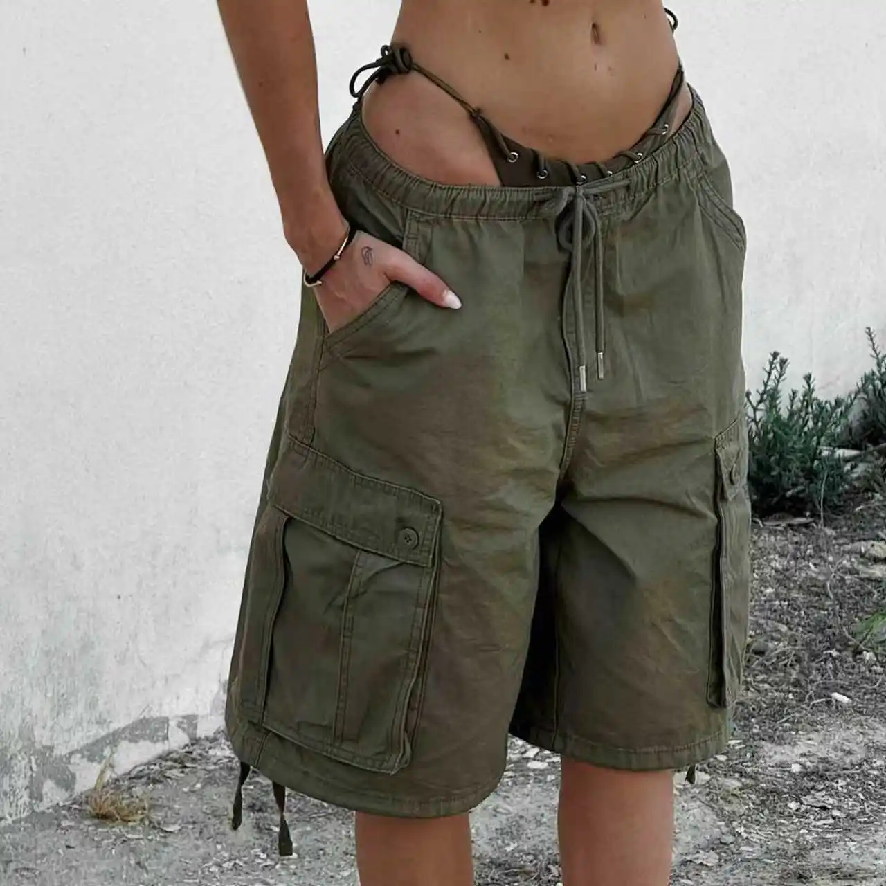 2026 New Women's Casual Drawstring Cargo Shorts Summer Loose Five-point Pants Jeans