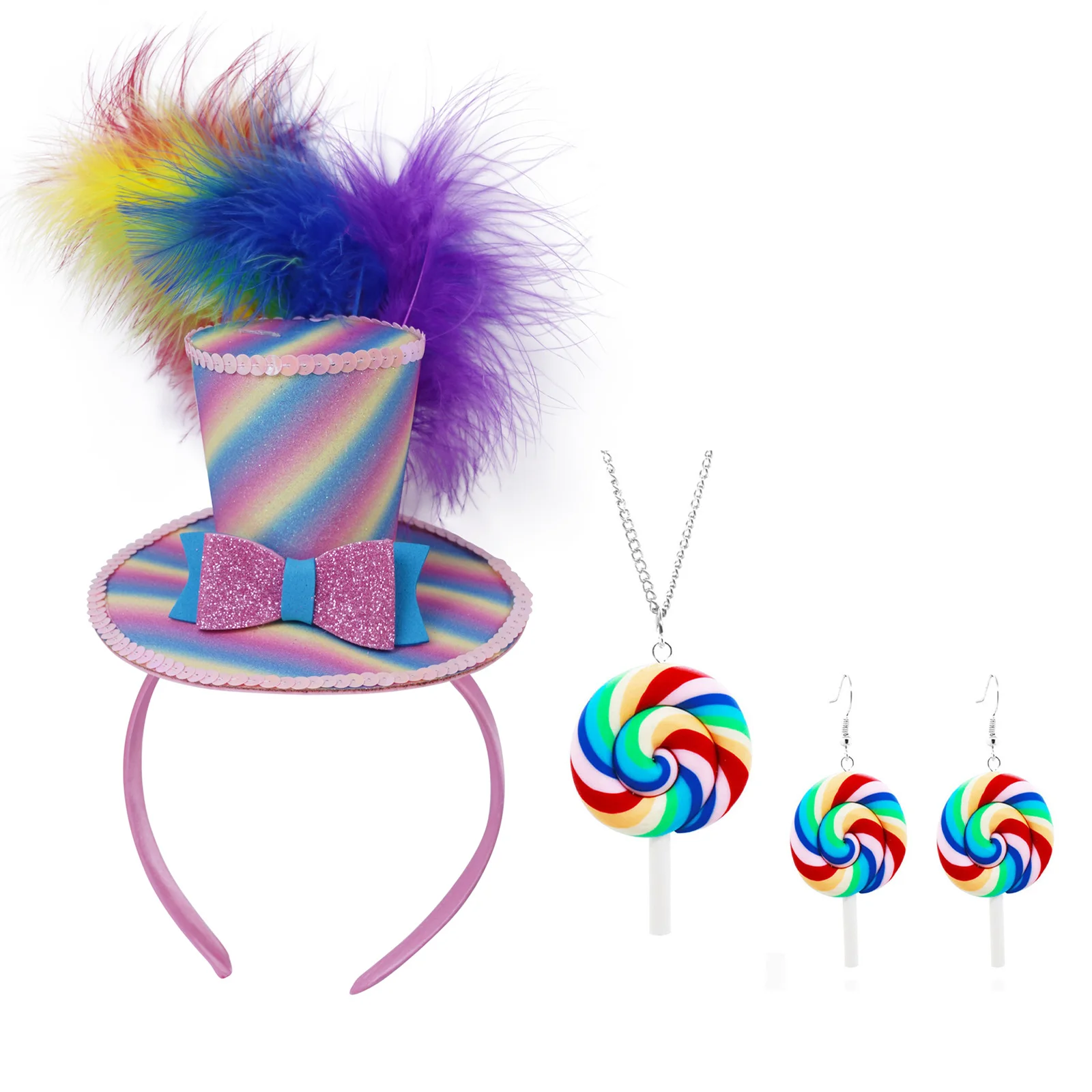 여자를위한 매혹적인 모자를 쓰고 있죠 여자 서커스 Ringmaster 의상 롤리팝 목걸이 매달려 귀걸이와 미니 탑 모자 헤어 후프
