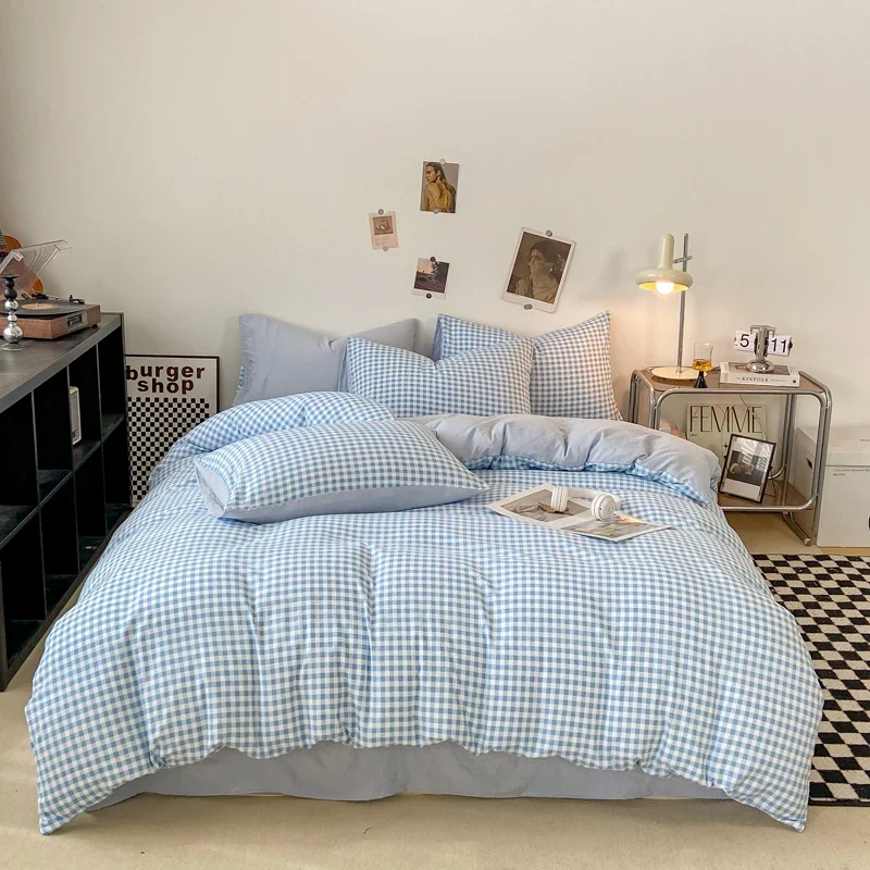 

4pcs Skin-friendly Quilt Cover Plaid Style Duvet Covers Double Side Bed Cover постельное белье Home Comforter Covers