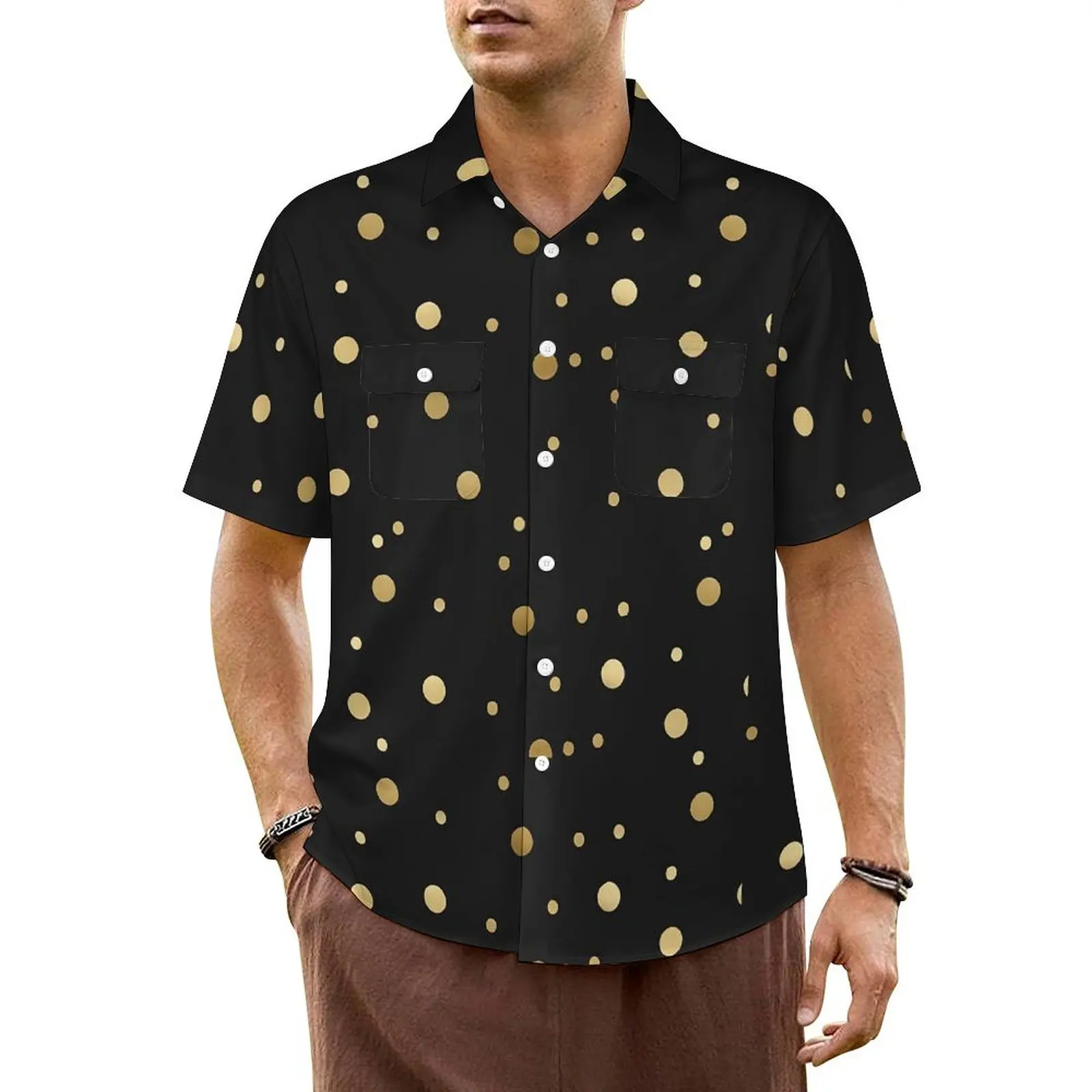 

Gold Polka Dot Hawaiian Shirt For Male Beach Vintage Print Casual Shirts Short Sleeve Harajuku Graphic Novelty Oversized Blouses