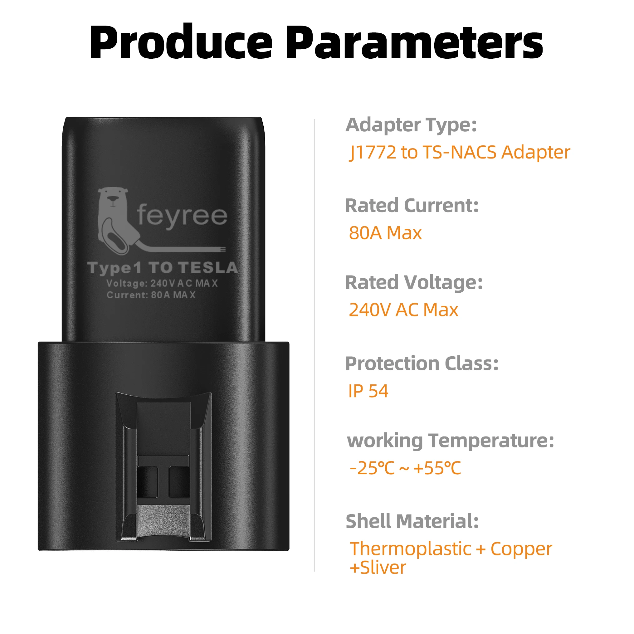 Feyree EV Charger Adapter Type1 J1772 to Tesla TS-NACS Socket EVSE Conversion Socket for Electric Vehicle Car Tesla Model3/Y/S/X