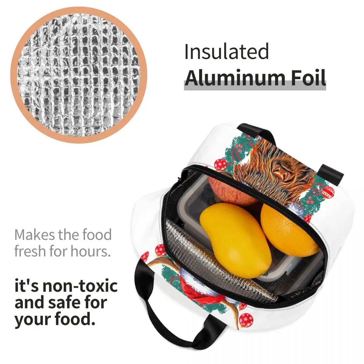 عيد الميلاد المرتفعات البقرة فيليز نافيداد معزول حقيبة الغداء للنساء مكتب برودة صندوق طعام حراري حمل صناديق الغداء الحاويات #3