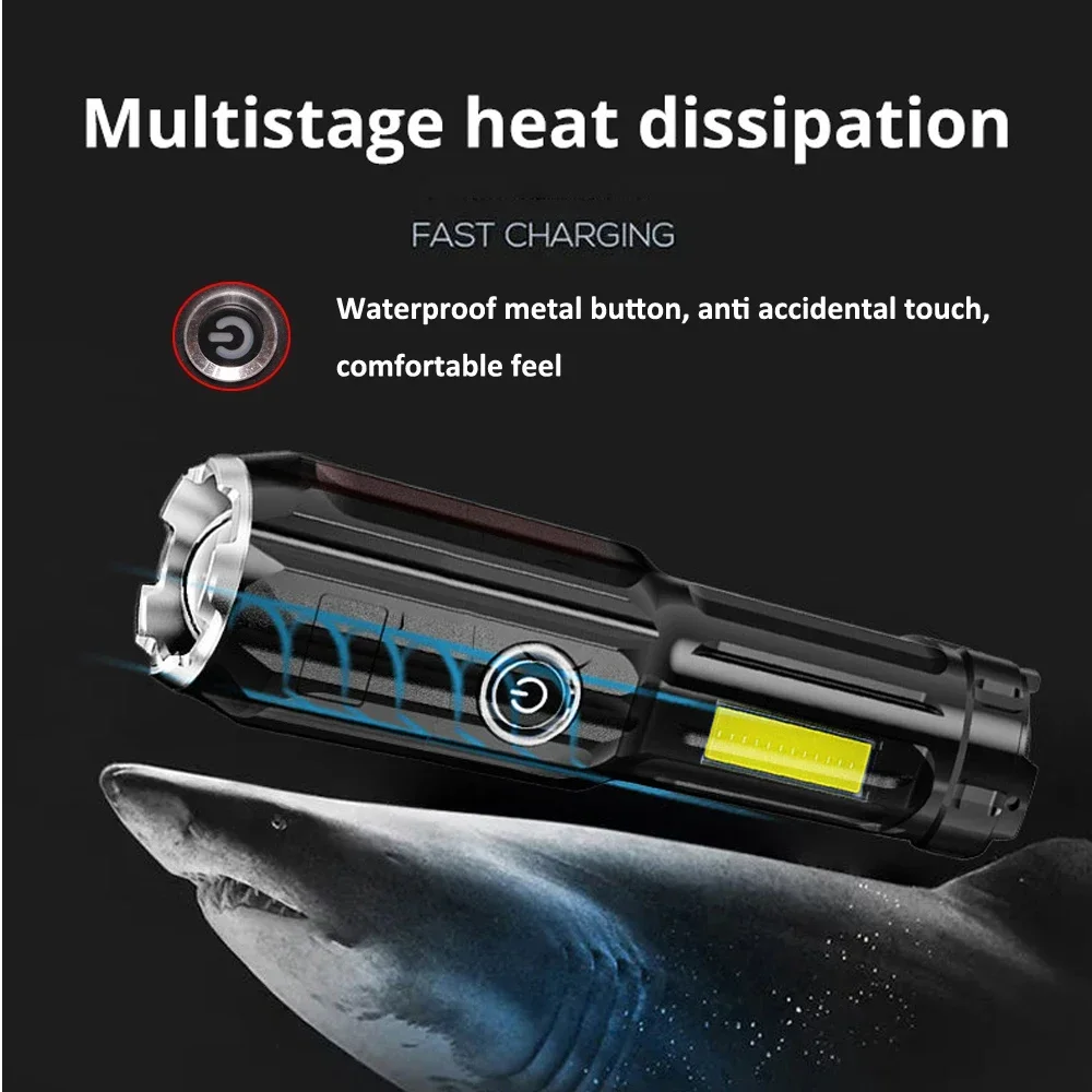 High Power Tactical Flashlights Telescopic Zoom USB Rechargeable LED Torch Light With Magnet Portable Outdoor Camping Lighting