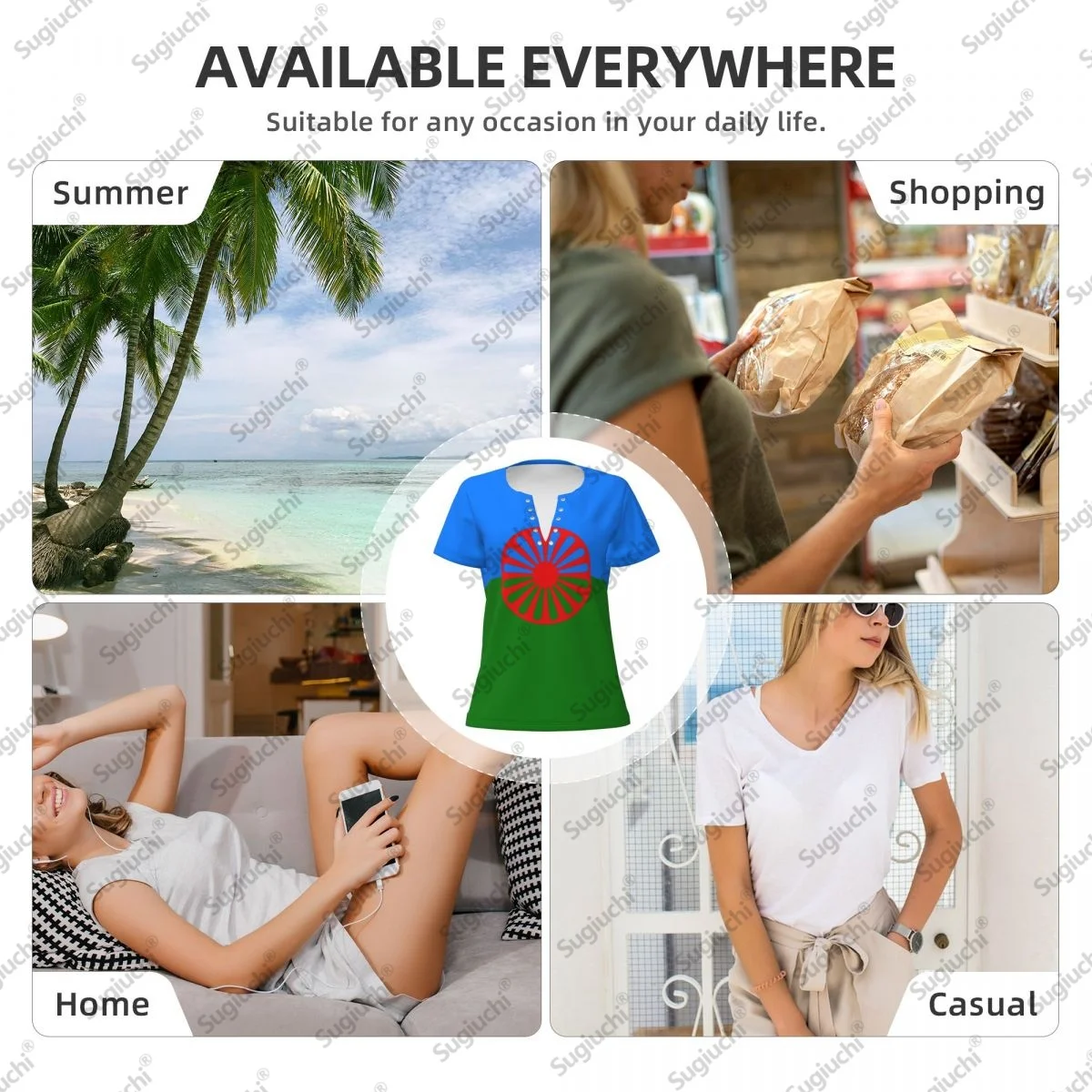 2025 bandera gitana Sexy cuello en V profundo mujeres 3D manga corta moda camisetas ropa femenina Tops chica blusa Casual camisetas