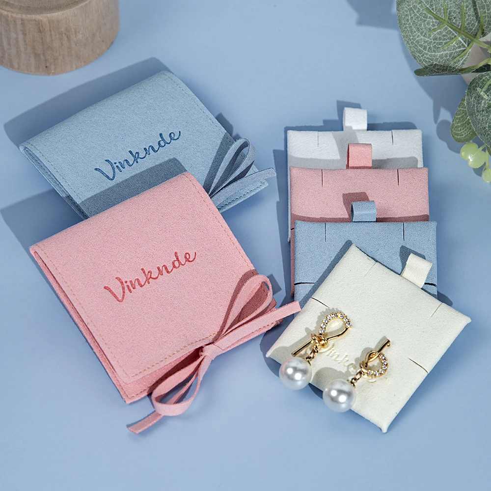 

Custom Logo Microfiber Jewelry Pouch Velvet Small Envelope Flap with Flip Bags for Earrings Rings Watches With 6x6cm Card Pad