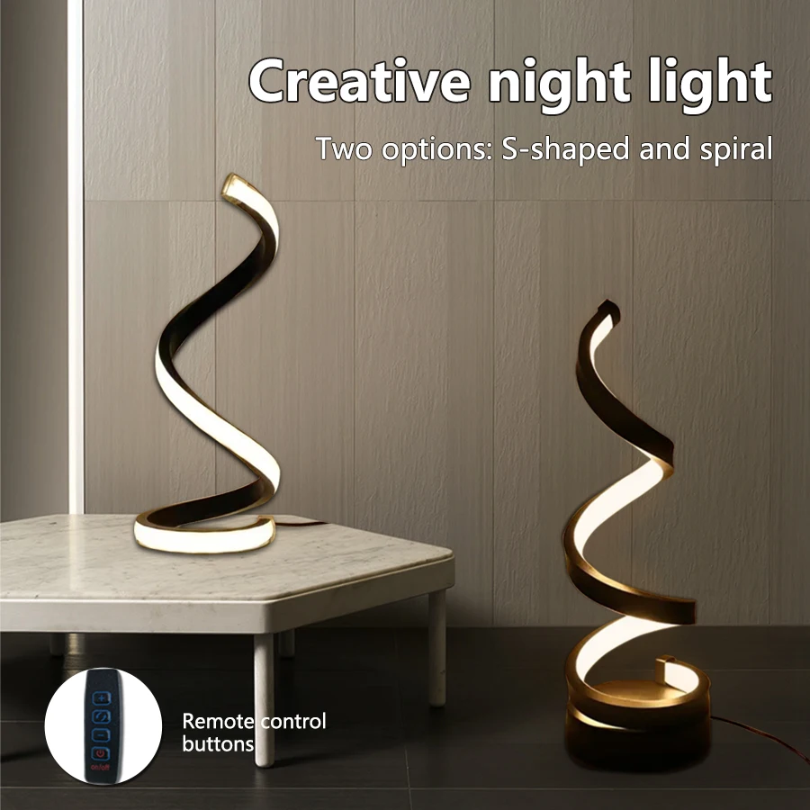 Black Spiral Snake Table Lamp Tri-color Dimmable Desktop Decoration Reading Lamp USB Rechargeable Interface Indoor Art Ornament