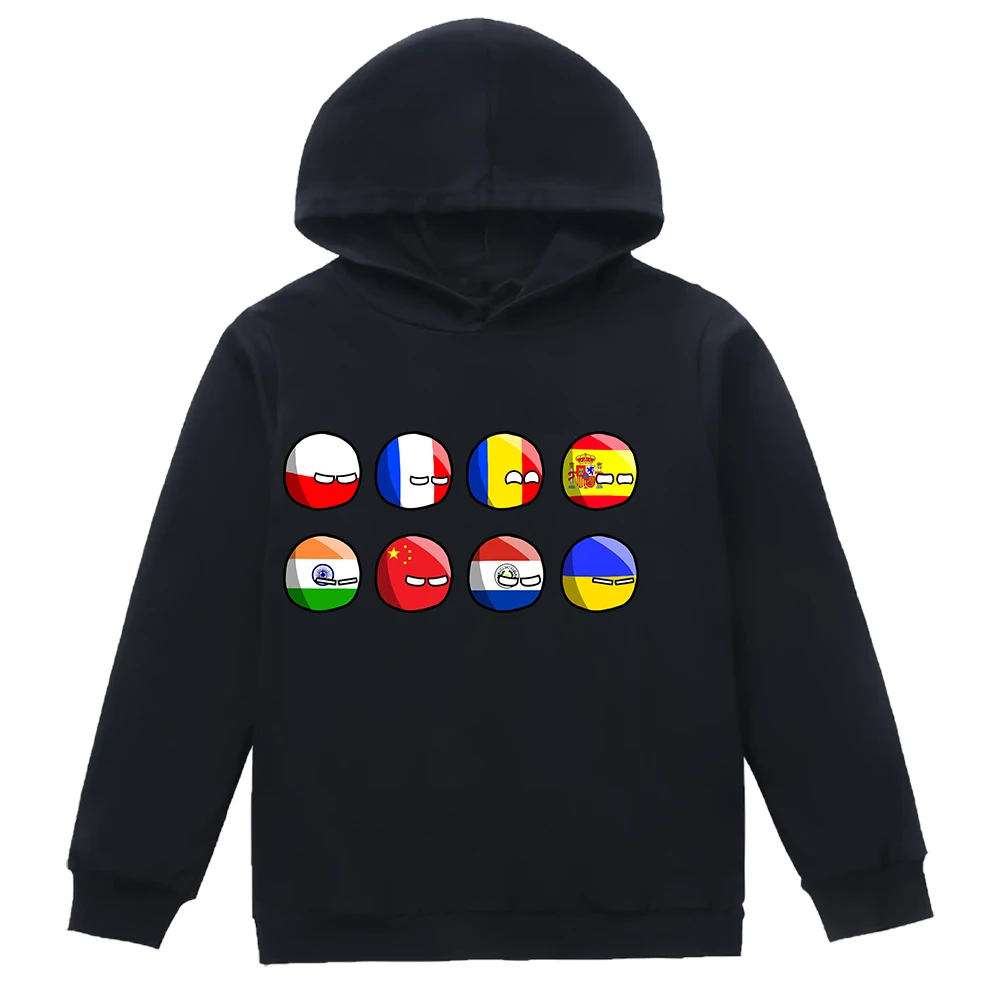 Kids Countryball Boys Girls Hoodies 3D Print Boy Hooded Cartoon Polandballs Sweatshirts Kids French USA National Ball Pullovers