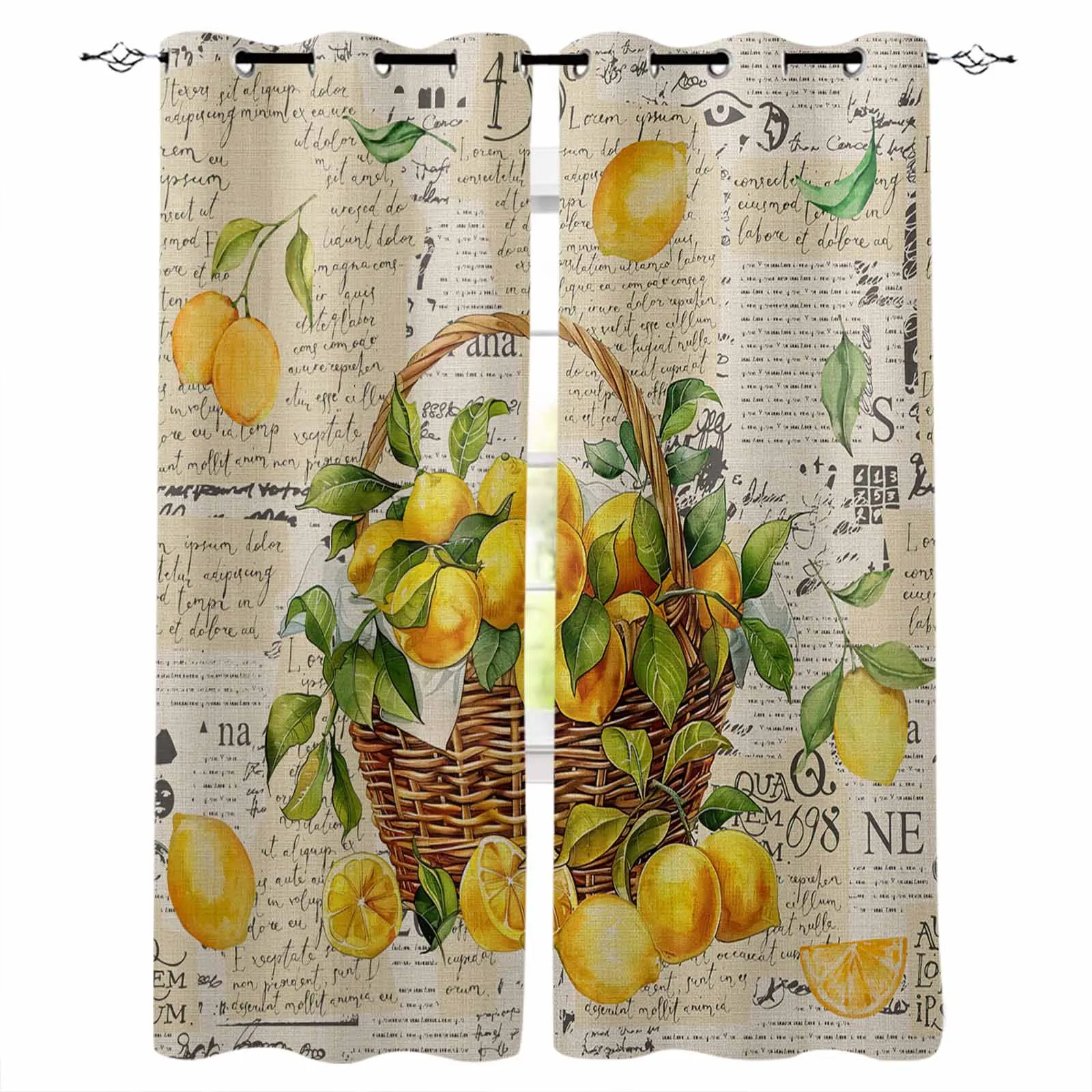 

Summer Watercolor Lemon Curtains For Windows Drapes Modern Printing Curtain For Living Room Bedroom