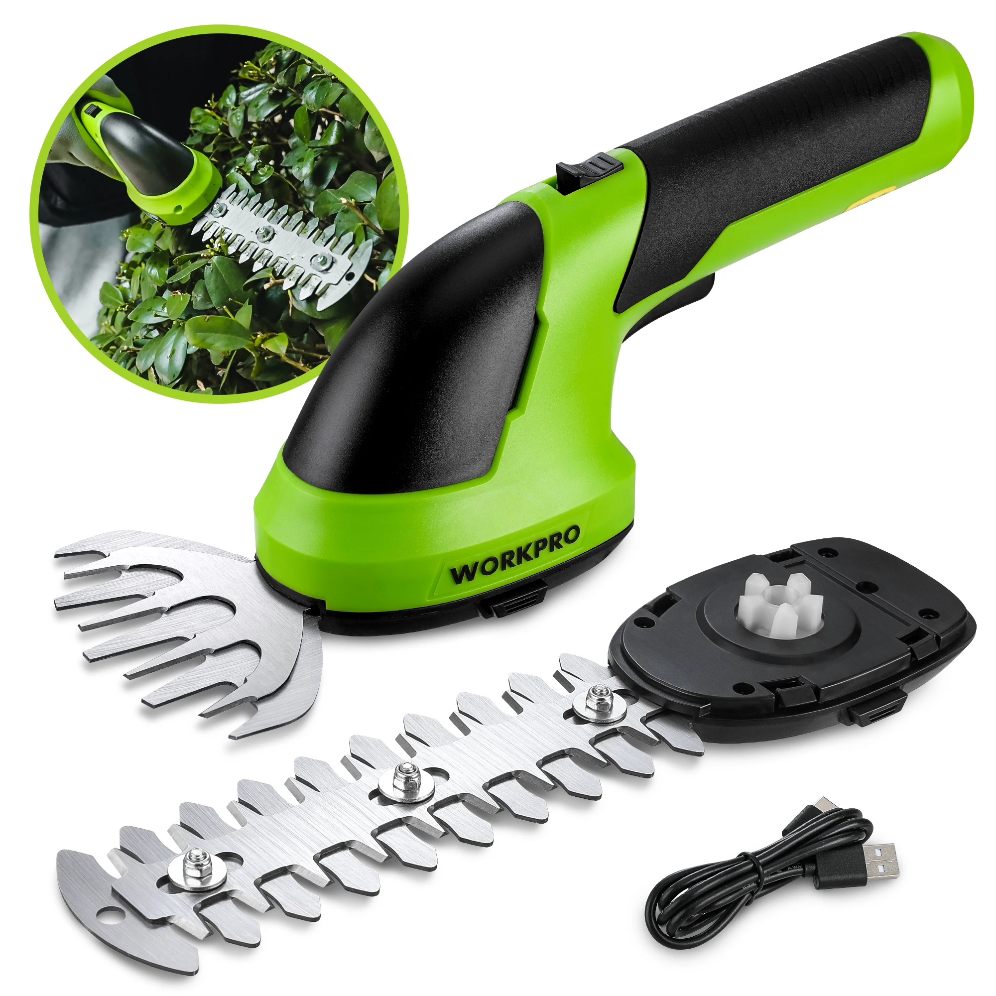 WORKPRO Cordless Grass Shear Shrubbery Trimmer 2 in 1 Handheld Hedge Trimmer 7.2V Electric Grass Trimmer Hedge Shears Grass Cutt